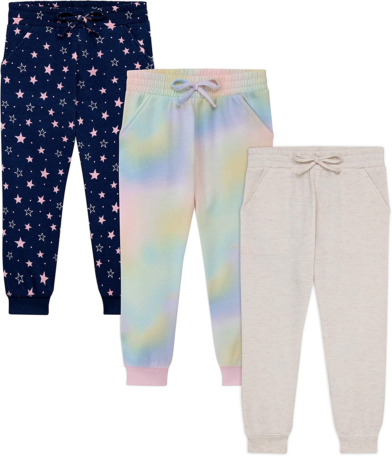 BTween Kids Girl's Fashion Stretch Waist Ultra Soft Jogger Pants Set - 3 Pack Bundle