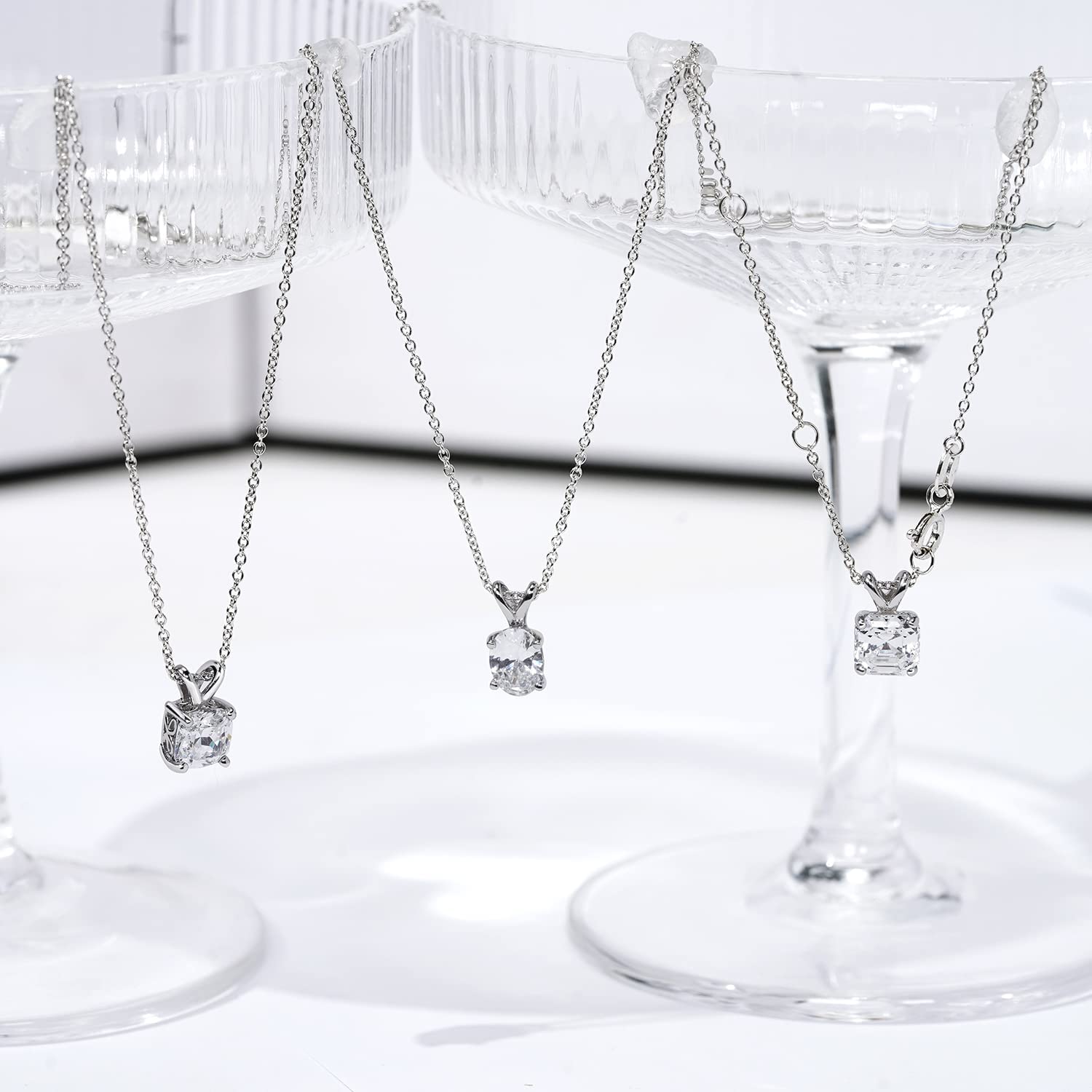 Argos Collection Platinum-Plated Sterling Silver Asscher-Cut Solitaire Pendant Neckalce made with Infinite Elements Cubic Zirconia