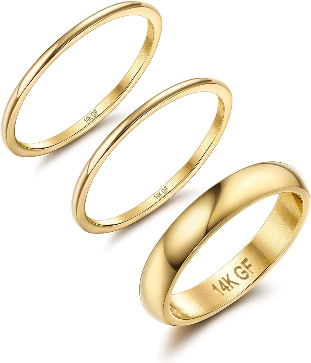 Jstyle 14K Gold Filled Rings for Women Stacking Rings Stackable Thin Gold Rings Simple Plain Pinky Thumb Statement Band Ring Comfort Fit 3Pcs 1mm 3mm