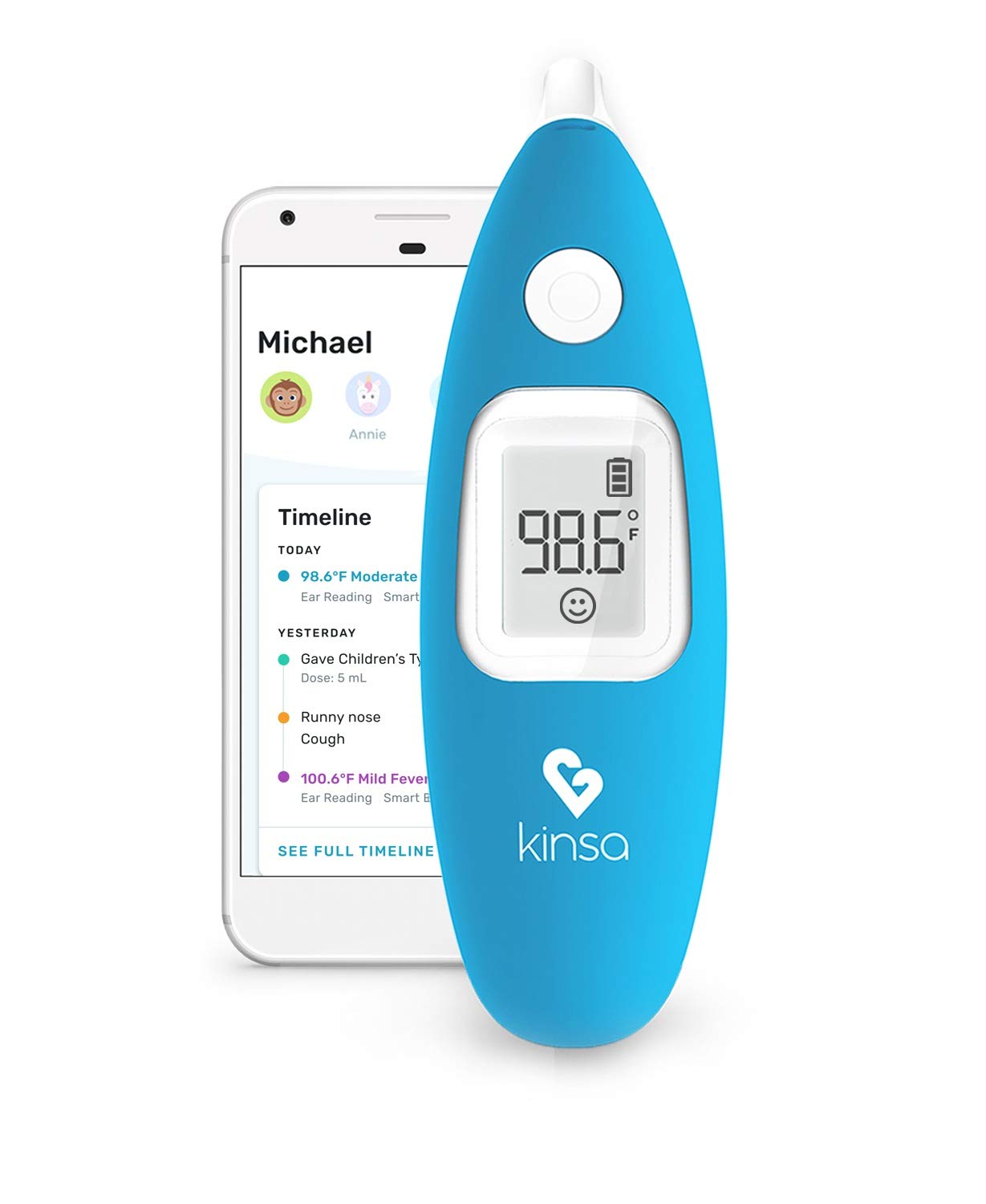 Kinsa Smart Ear Digital Thermometer for Fever - Accurate, Fast, Medical Infrared Termometro for Baby, Kid, Adult - FDA Cleared for Body Temperature Readings - Upgraded for Best Accuracy