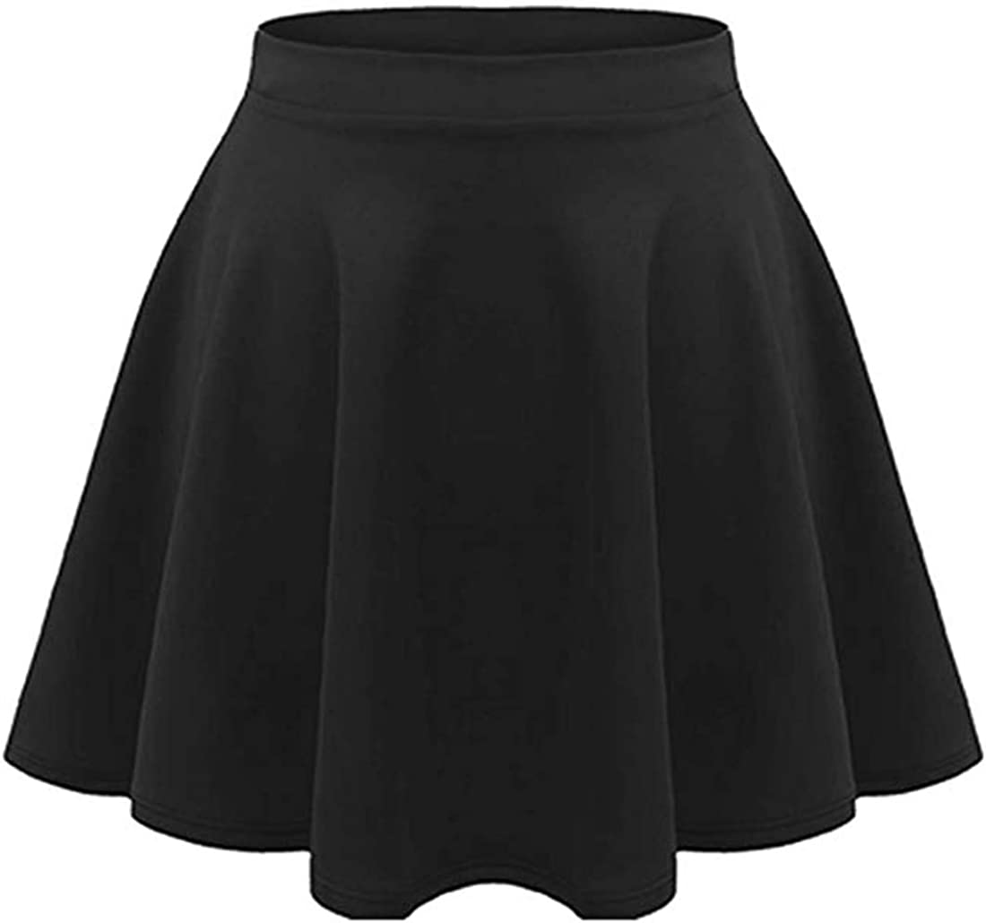 Loxdonz Girls Kids Casual Mini Stretch Waist Flared Plain Pleated Skater Skirt