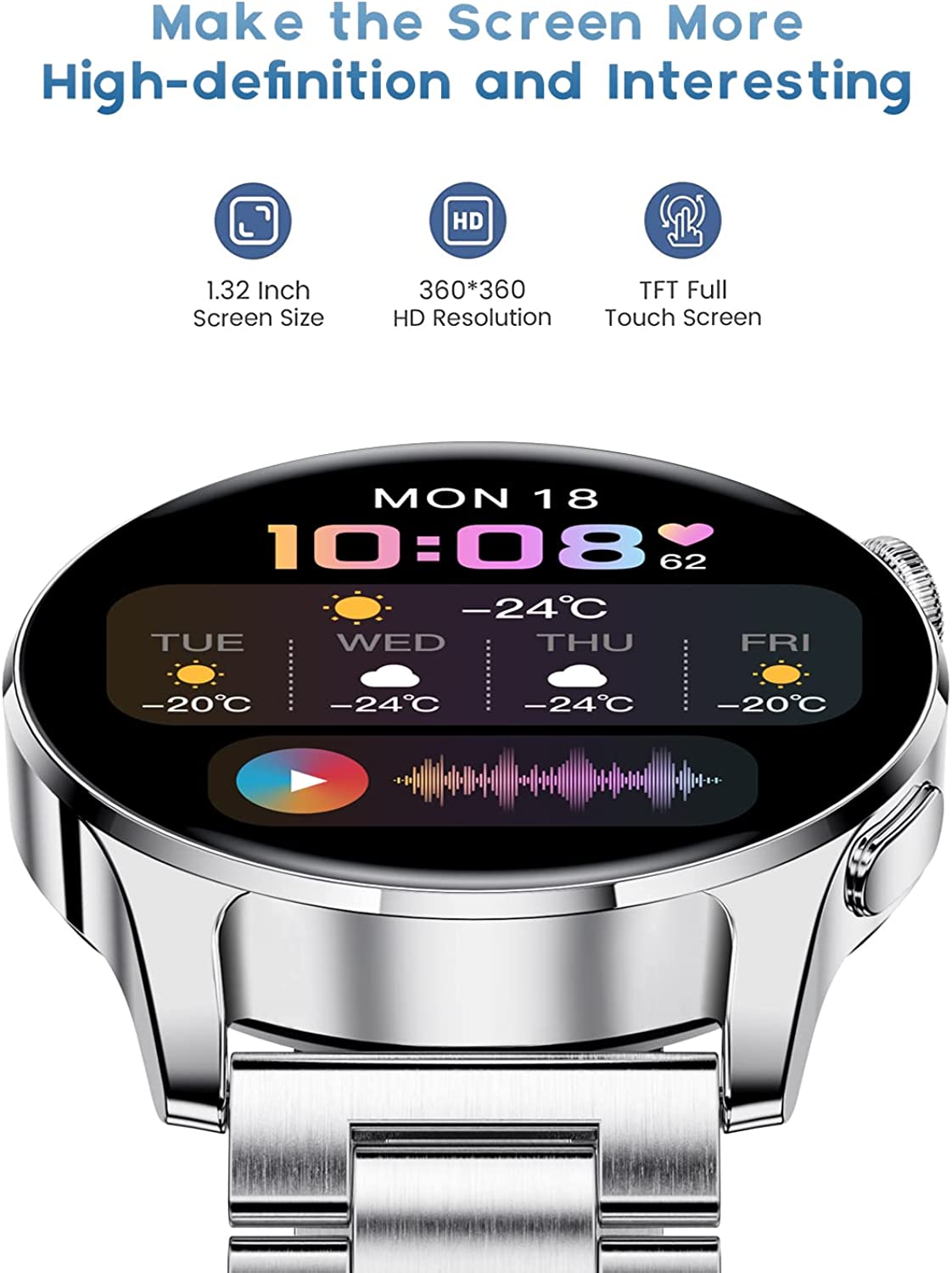 Smart Watch Make/Answer Call Notification Reminder with 300mAh Large Capacity Battery 1.32&#39; LCD Touchscreen IP67 Waterproof Sports Dynamic Heart Rate iOS Android Compatible Smartwatches for Men