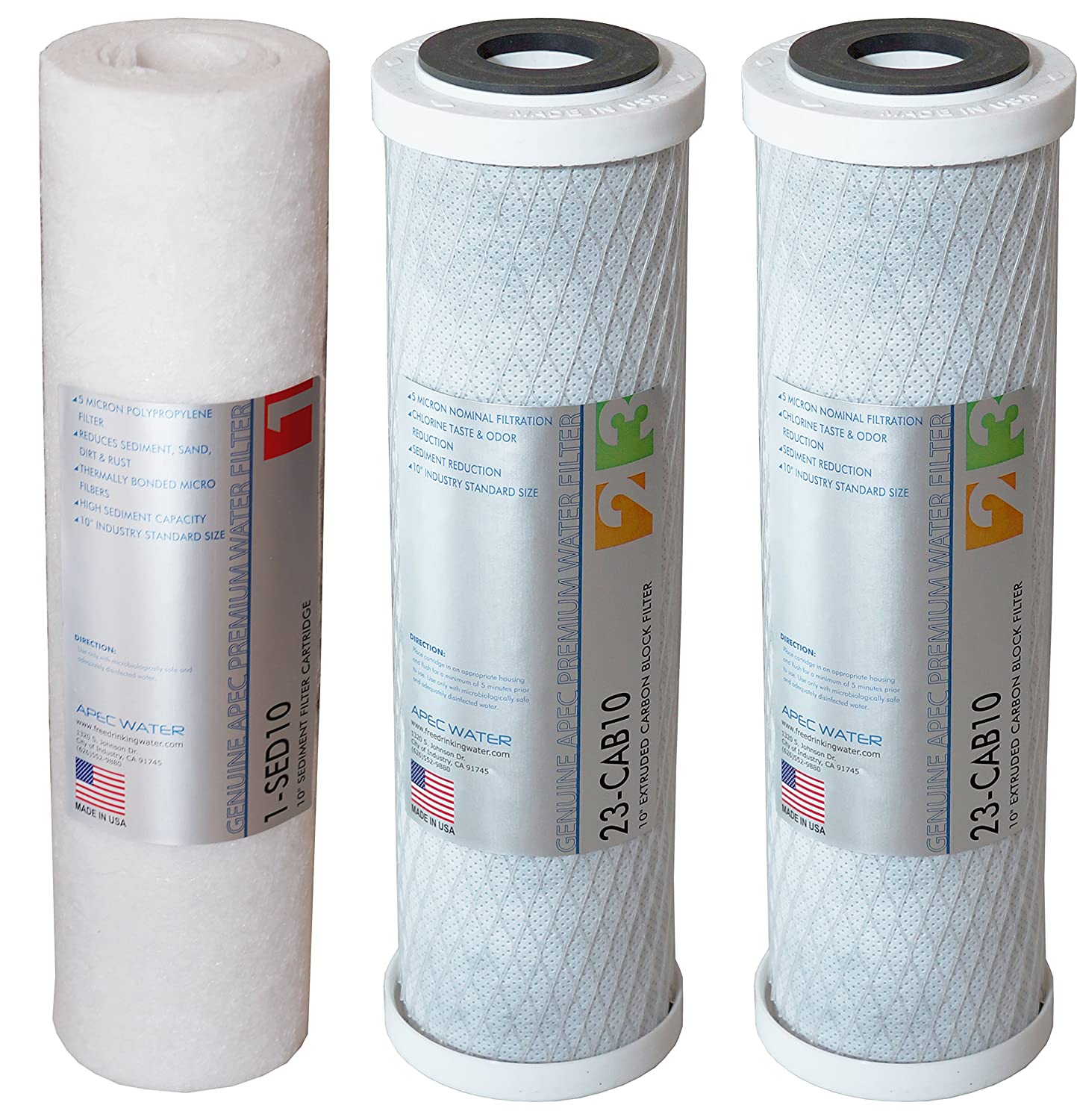 APEC Water Systems Filter-Set US Made Double Capacity Replacement Stage 1-3 for Ultimate Series Reverse Osmosis System, Standard , White