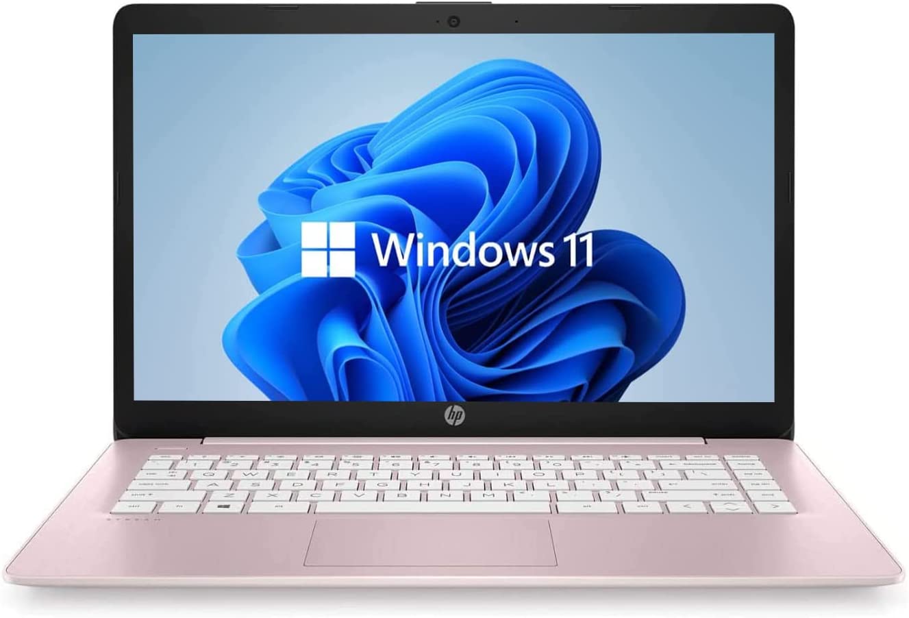 Newest HP 14" HD Laptop, Windows 11, Intel Celeron Dual-Core Processor Up to 2.60GHz, 4GB RAM, 64GB SSD, Webcam, Dale Pink(Renewed) (Dale Pink)