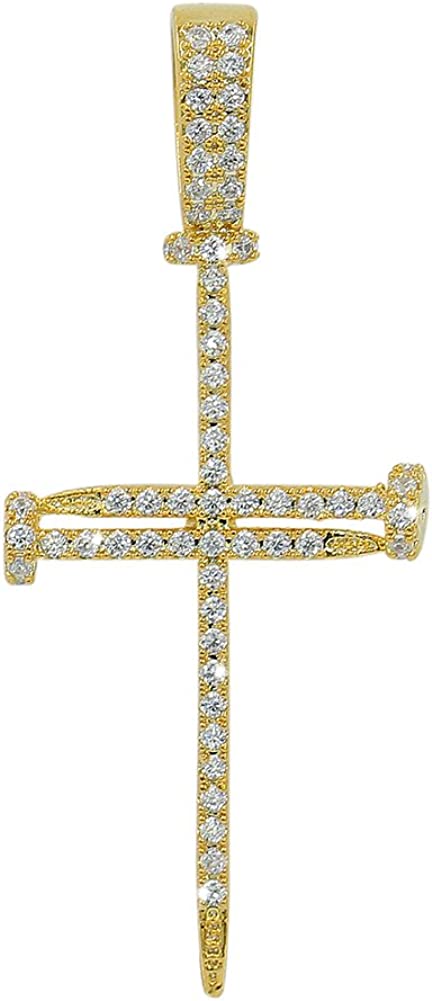 JINAO 18K Gold Plated Iced Out CZ Classic Ankh Nail Mini Cross Egyptian Pendant Necklace Hip Hop Jewelry for Men Women with Stainless Rope Chain