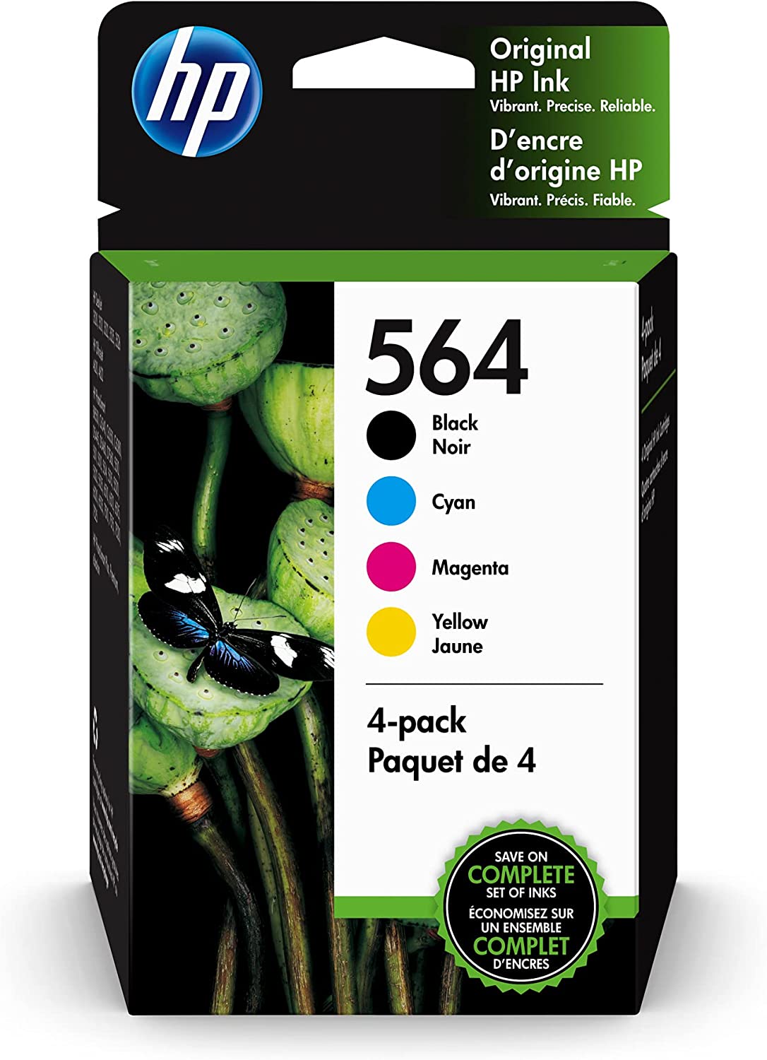 Original HP 564 Black, Cyan, Magenta, Yellow Ink (4-pack) | Works with DeskJet 3500; OfficeJet 4620; PhotoSmart B8550, C6300, D5400, D7560, 5500, 6510, 6520, 7500, Plus, Premium, eStation | 3YQ22AN
