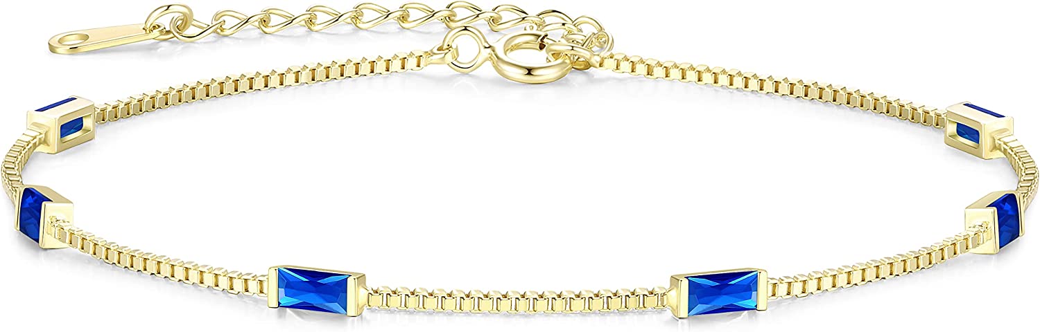 LOUISA SECRET Birthstone Bracelets for Women, 925 Sterling Silver Dainty Simple Link Bracelet, Birthday Anniversary Jewelry Gift for Girls Women