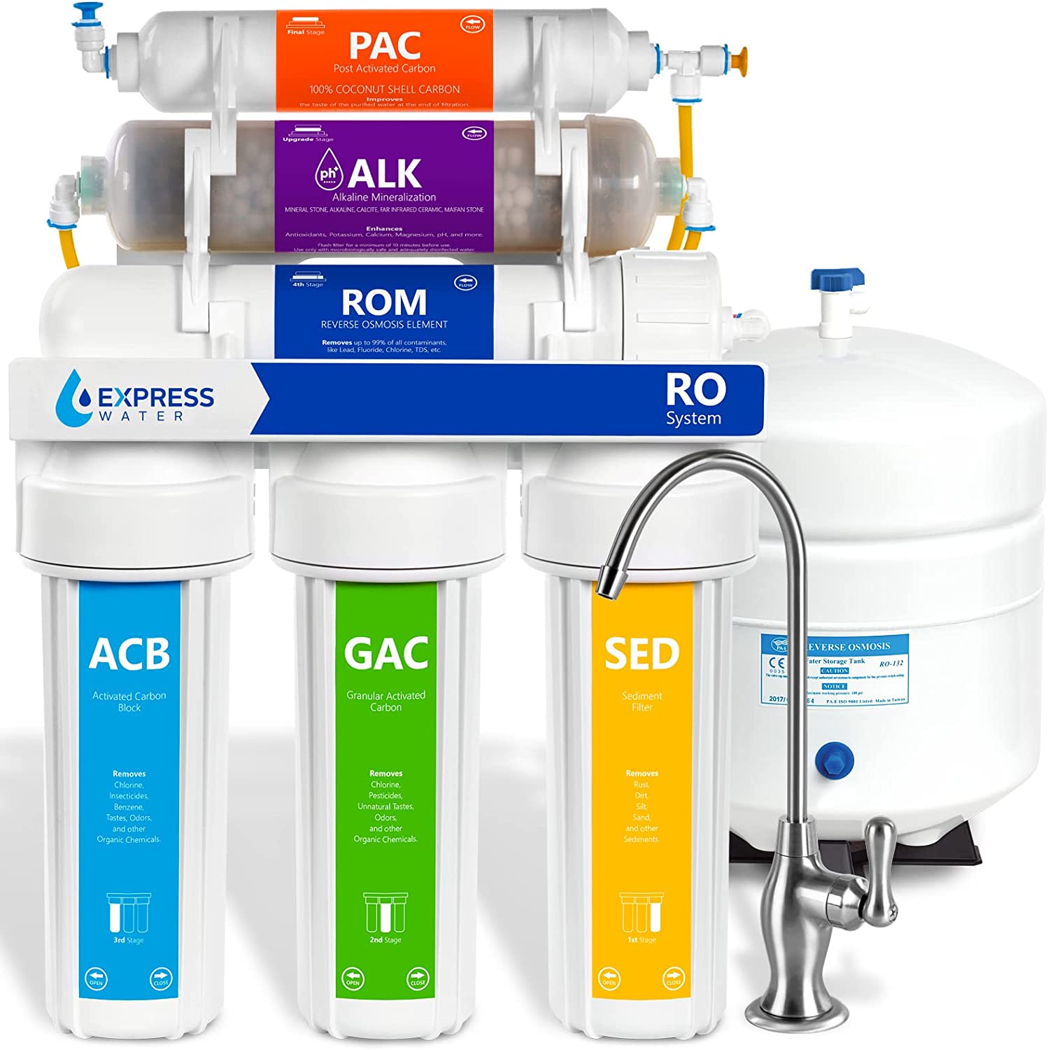 Express Water - ROALK5D Reverse Osmosis Alkaline Water Filtration System – 10 Stage RO Water Filter with Faucet and Tank – Under Sink Water Filter – with Alkaline Filter for Added Essential Minerals –