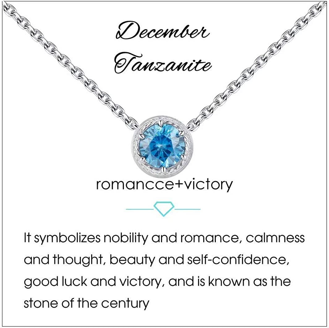 Presentski Birthstone Necklace for Women Sterling Silver 925 Solitaire Pendant Dainty Necklace Birthday Gifts for Women Girls Birthstone Necklaces for Mom