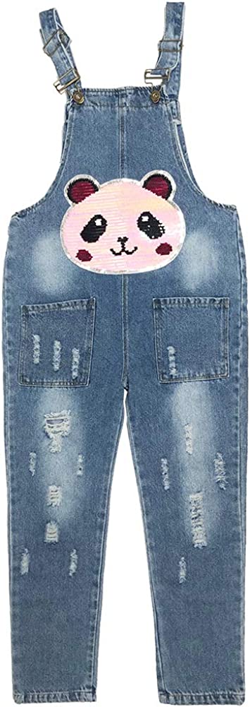 Peacolate 3-14Years Big Girls Jumpsuit&Rompers Overalls Blue Denim Color Changeable Sequin Pants