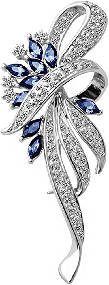 Merdia Created Crystal Brooch Fancy Vintage Style Flower Brooch Pin for Women, girls, ladies Blue color