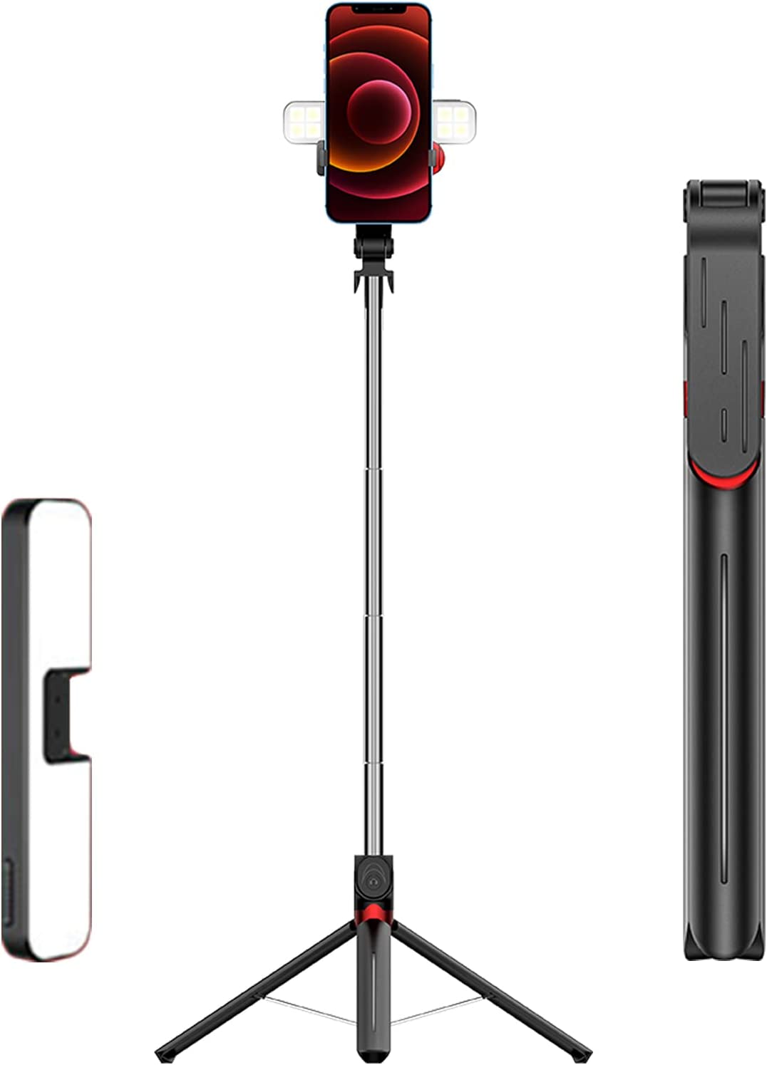 Selfie Stick Tripod with Remote - Portable Bluetooth Travel Cell Phone Stand Compatible for iPhone 14/13/12/11 Pro/XS Max/XS/XR/X/8/7, Samsung Galaxy, Android Smartphone (INS S+Black)