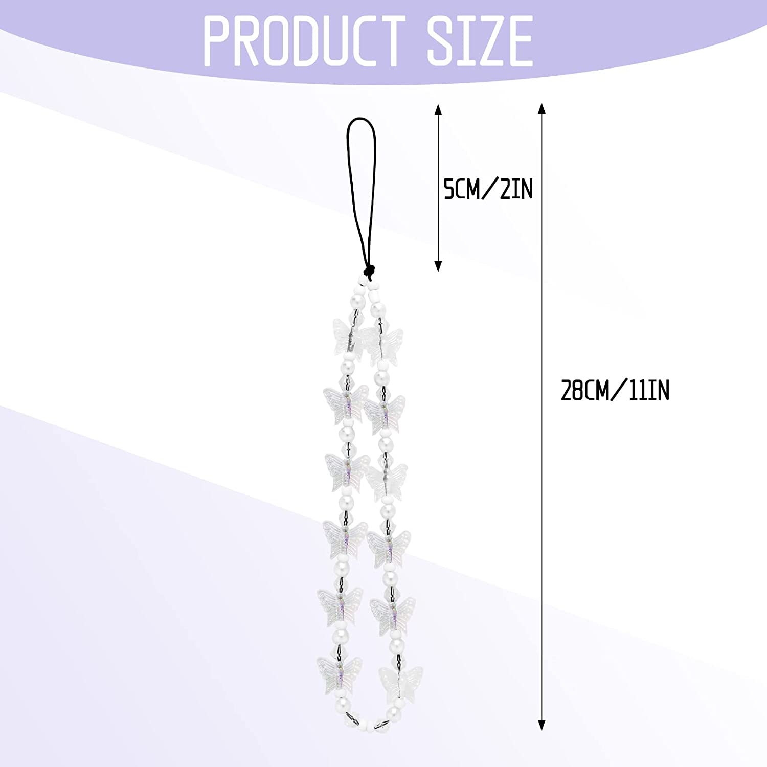 TIESOME Beaded Phone Lanyard Wrist Strap, Phone Charms Colorful Beaded Butterfly Mobile Phone Keychain Handmade Charms Keychain for Women Girls (White)