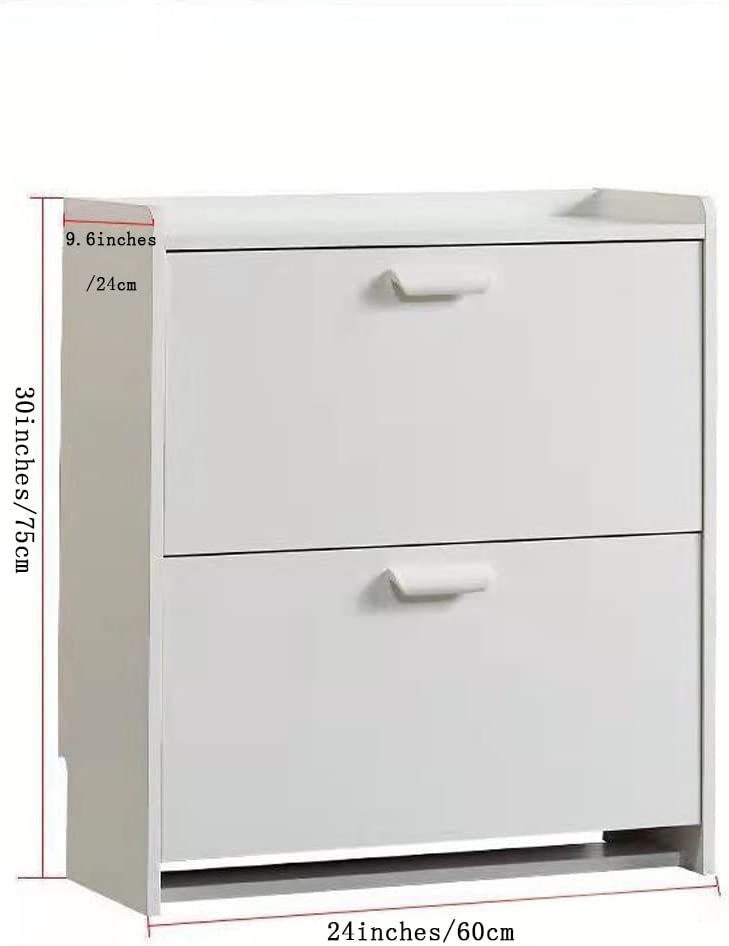 OIHYA Tipping Shoe Cabinet, 2 Flip Drawers Tipping Shoe Cabinet Modern Shoe Storage Organizer Cabinet for Entryway, Hallway and Bedroom（24”X9.6”X30”） (White)