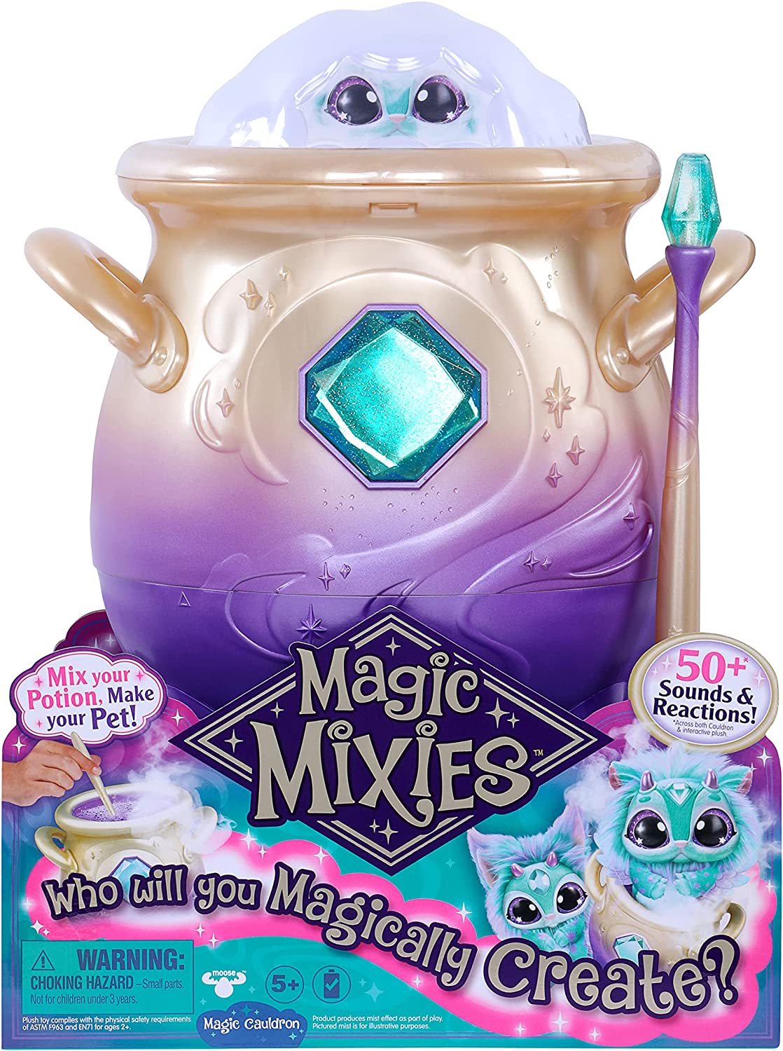 Magic Mixies Magical Misting Cauldron with Interactive 8 inch Blue Plush Toy and 50+ Sounds and Reactions, Multicolor