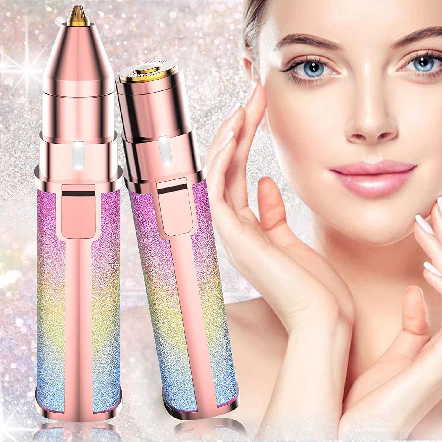 Maywiyi Eyebrow Razor,Facial Hair Removal for Women,2 in 1 Trimmer and Epilator Painless Hair Remover Rechargeable Face Shaver for Peach Fuzz , Lips, Chin, Arms with LED Light