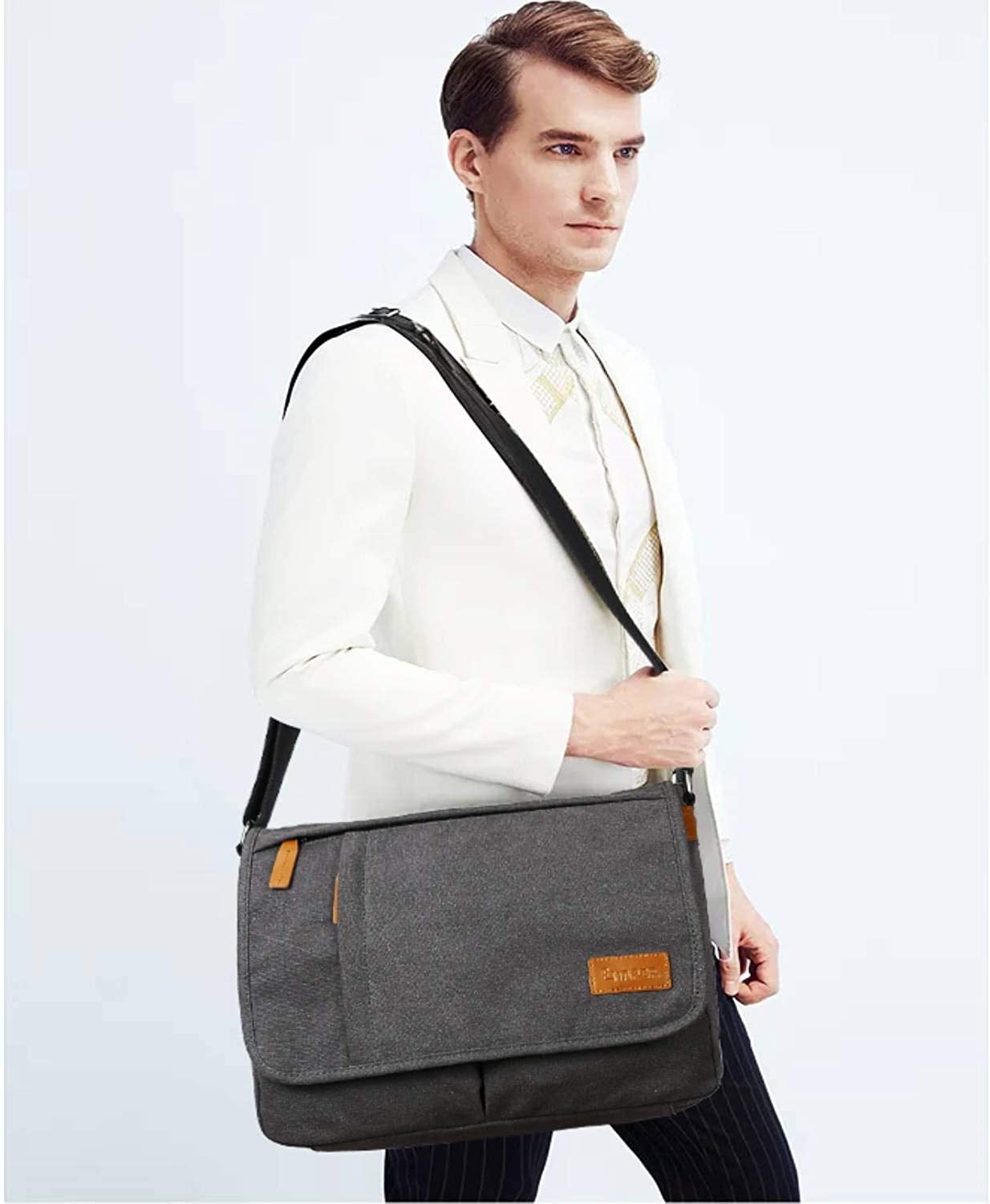 Estarer Messenger Bags for Men Women,13-14 Inch Laptop Water Resistant Shoulder Crossbody Bookbag Canvas Satchel