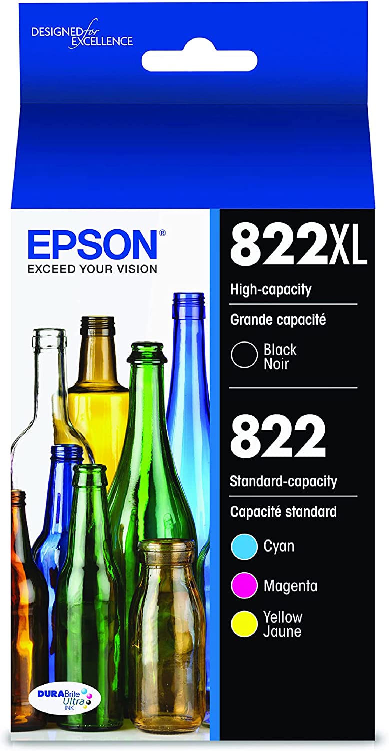EPSON T822 DURABrite Ultra Ink High Capacity Black & Standard Color Cartridge Combo Pack (T822XL-BCS) for select Epson WorkForce Pro Printers