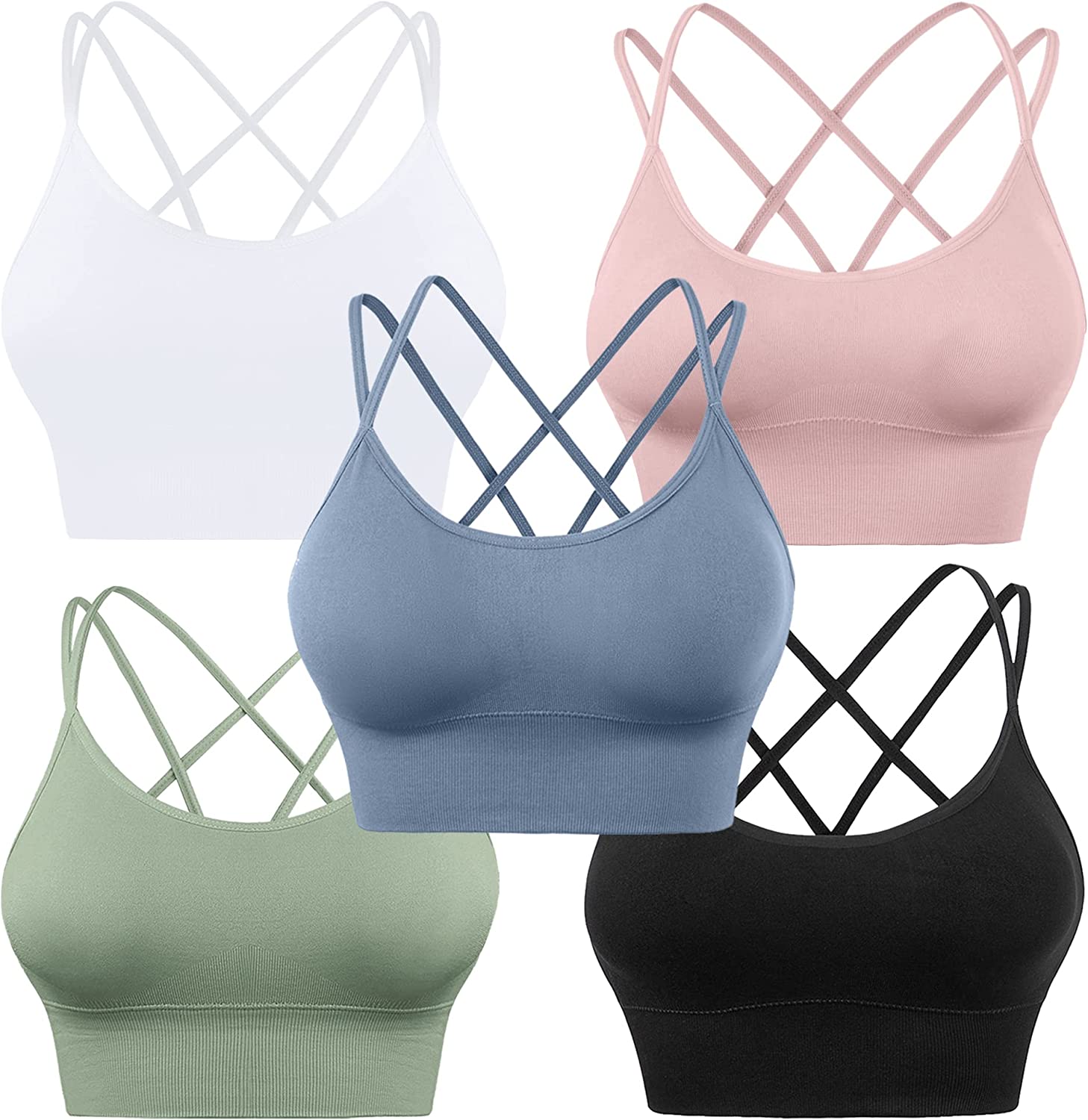 Evercute Cross Back Sport Bras Padded Strappy Criss Cross Cropped Bras for Yoga Workout Fitness Low Impact