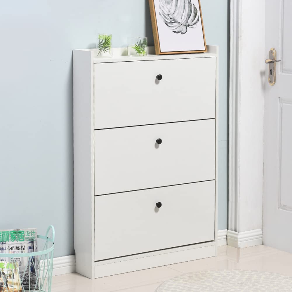 OIHYA Tipping Shoe Cabinet， 3 Drawer Shoe Rack Organizer Cabinet Freestanding Shoe Rack Cabinet for Entrances Hallways Corridor Saving Space