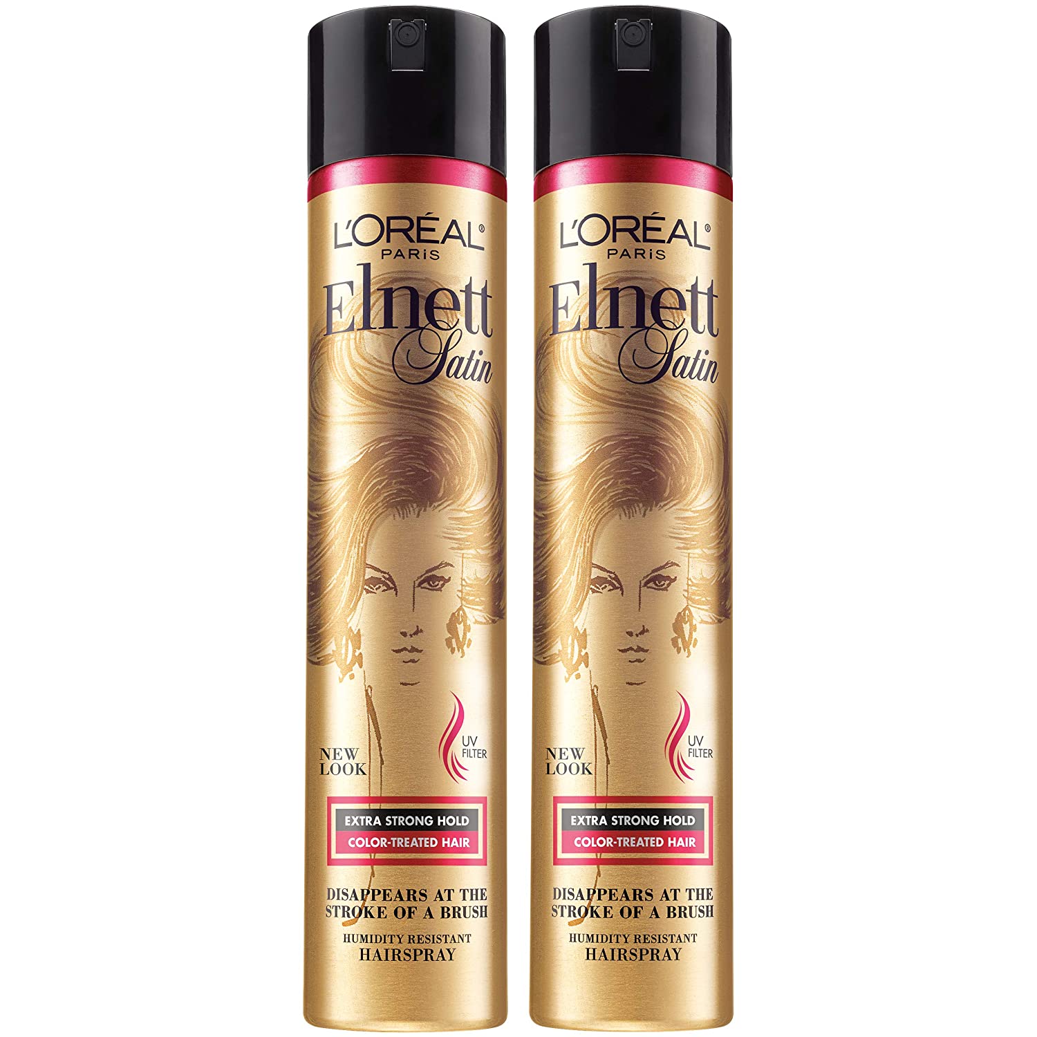 L'Oreal Paris Hair Care Elnett Satin Extra Strong Hold Hairspray For Color Treated Hair, Long Lasting Plus Humidity Resistant Hair Spray, 11 Ounce (2 Count)