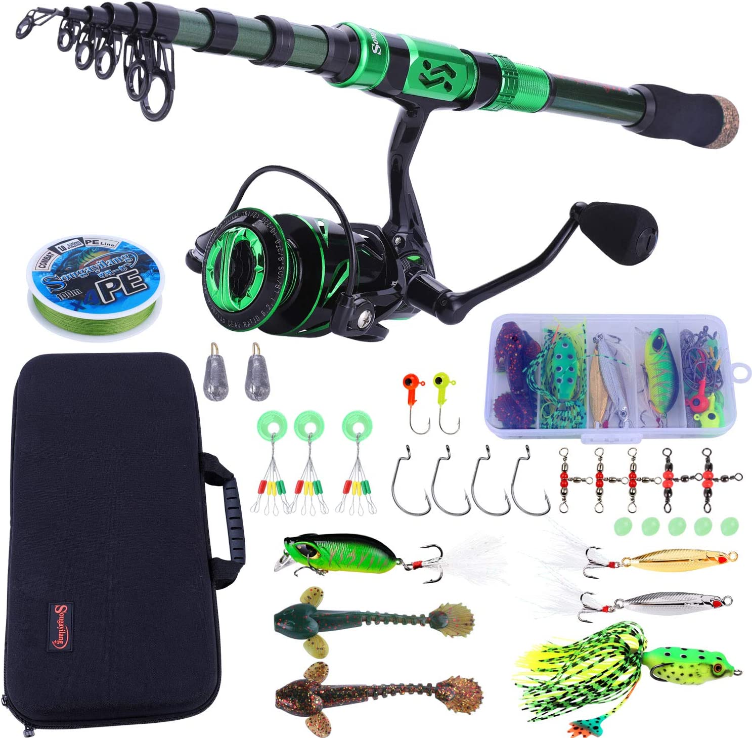 Sougayilang Fishing Rod and Reel Combos - Carbon Fiber Telescopic Fishing Pole - Spinning Reel 12 +1 BB with Carrying Case for Saltwater and Freshwater Fishing Gear Kit