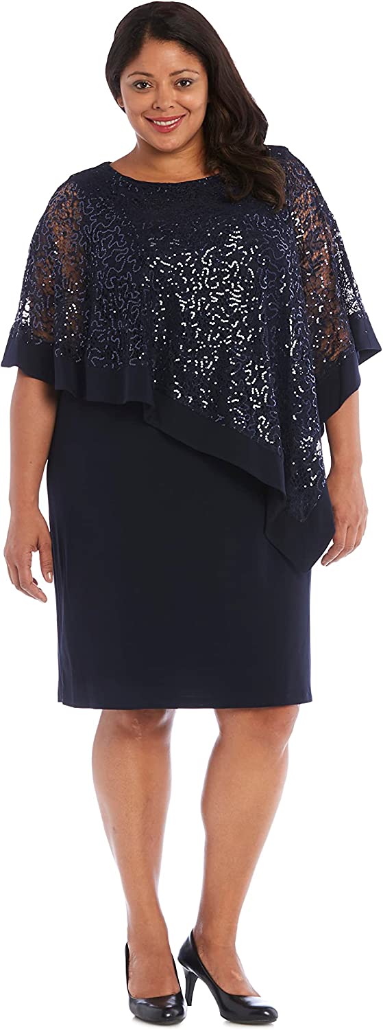 R&M Richards Women's Plus Size Short Laced Poncho Dress Large