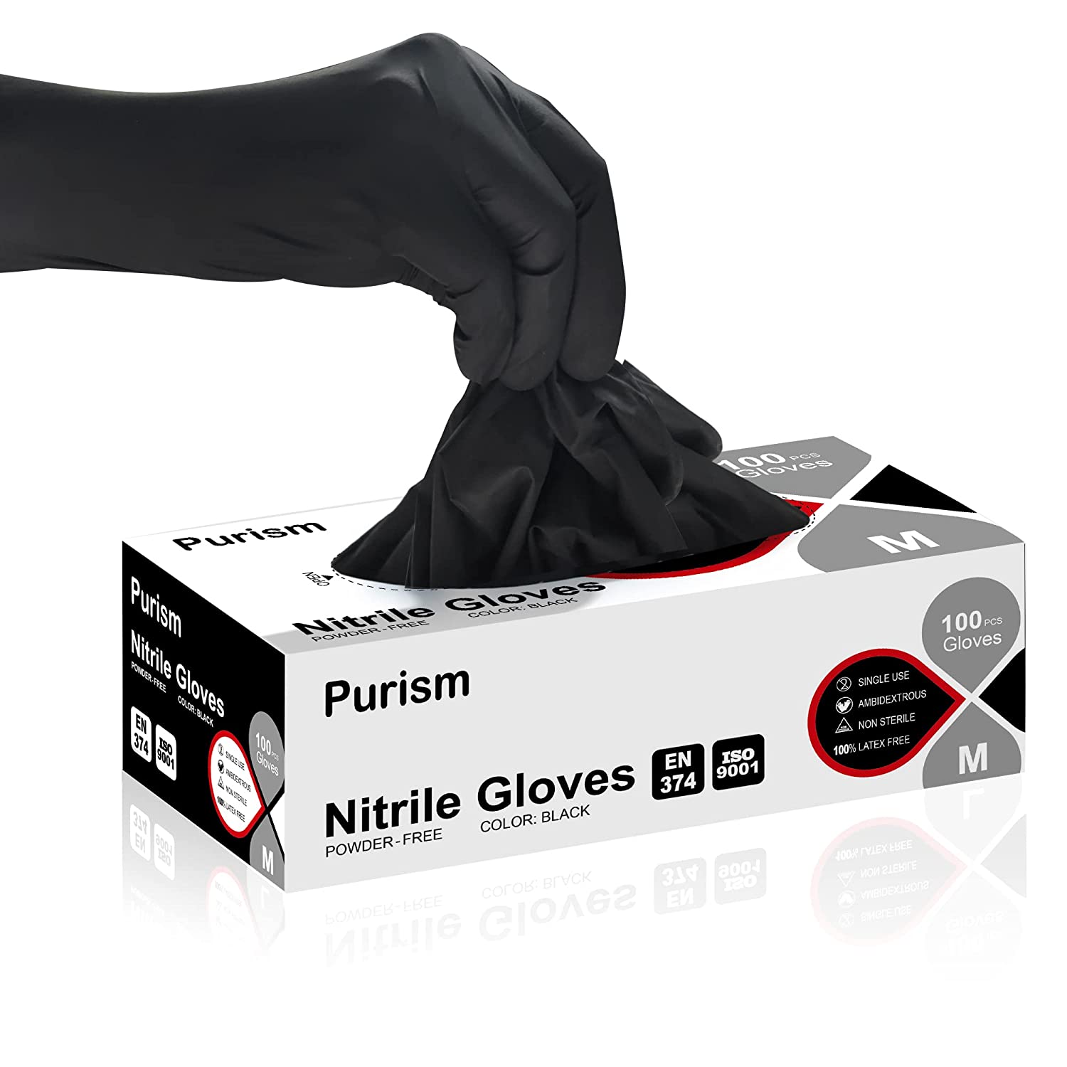 Daddy's Choice Purism Black Nitrile Gloves, 4mil, Size Medium, 100 Pcs, Powder-free Latex free