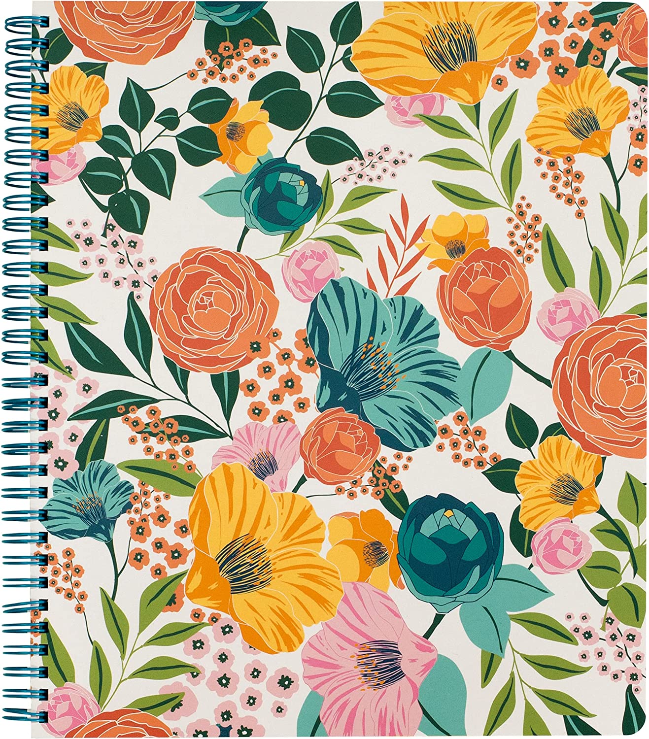 Steel Mill & Co Cute Large Spiral Notebook College Ruled, 11" x 9.5" with Durable Hardcover and 160 Lined Pages, Garden Blooms (Cream)