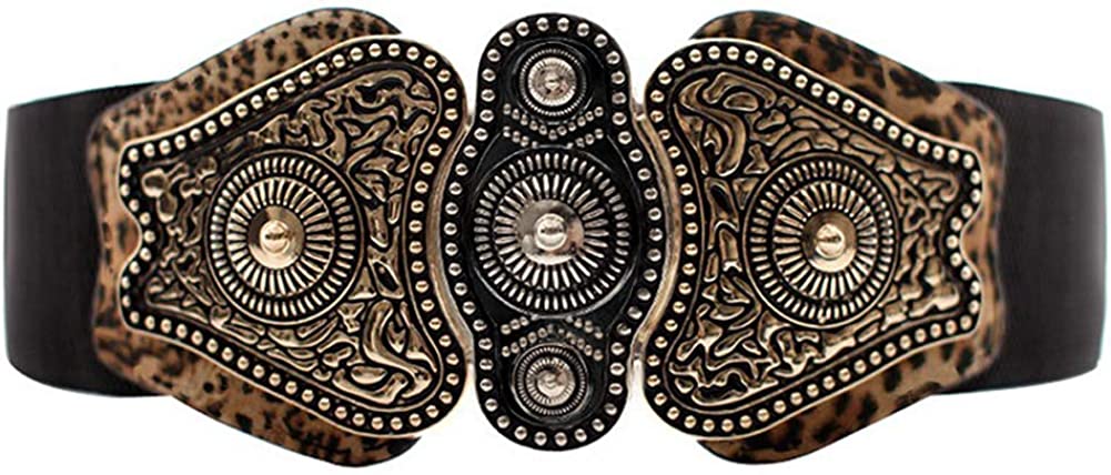 maikun Women's Wide Stretch Elastic Waist Cinch Belt Fashion Vintage Metal Buckle Dress Belt Christmas