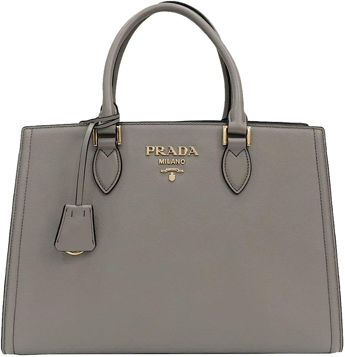 Prada Argilla Gray Saffiano Lux Leather Large Satchel Handbag 1BA228