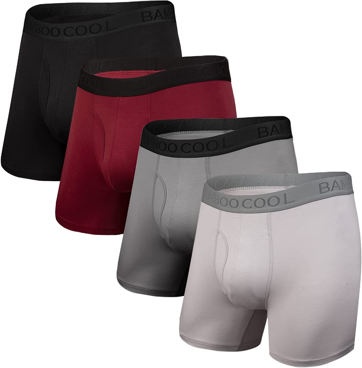 BAMBOO COOL Men's Underwear Boxer Briefs Soft Breathable Performance Bamboo Viscose Underwear for Men (4 Pack)