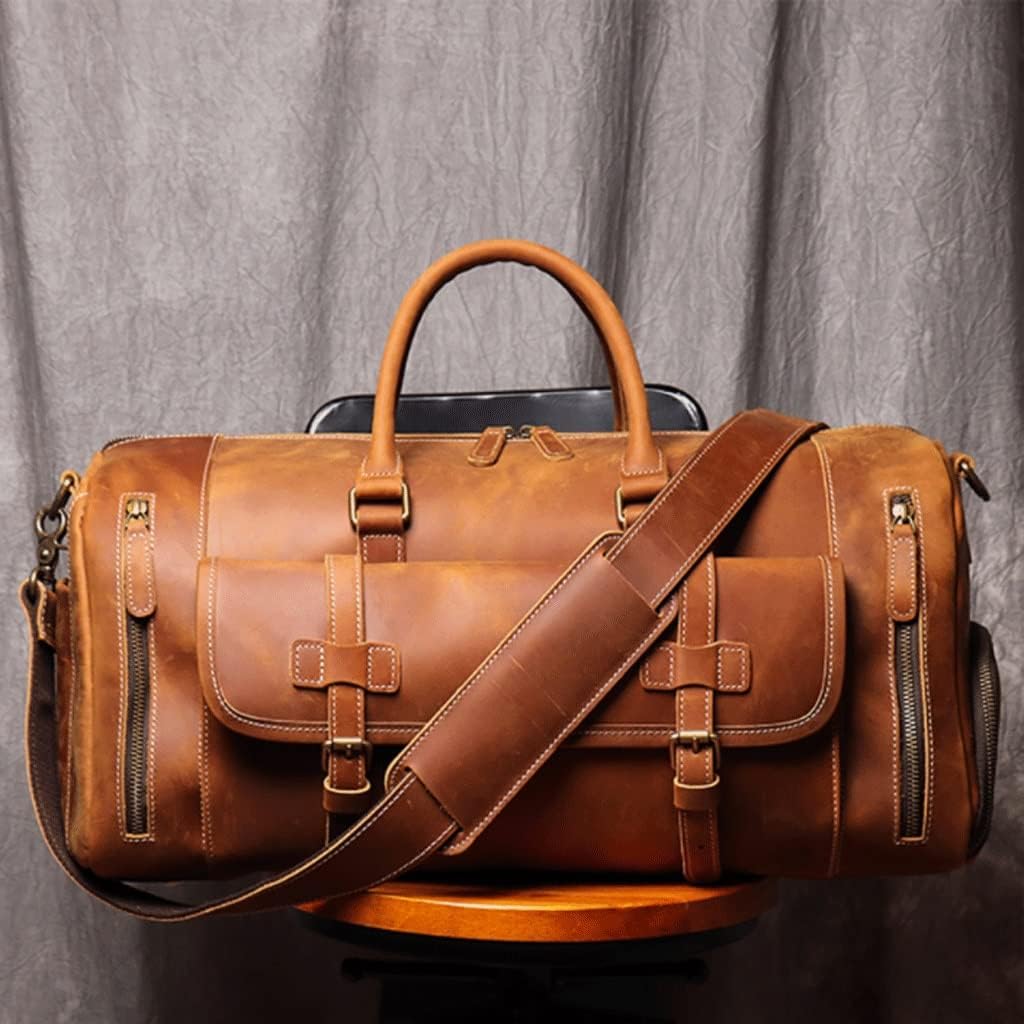 BZLSFHZ Men's Genuine Leather Travel Bag Business Handbag First Layer Cow Leather Gym Bag Leather Duffel Bag (Color : A)