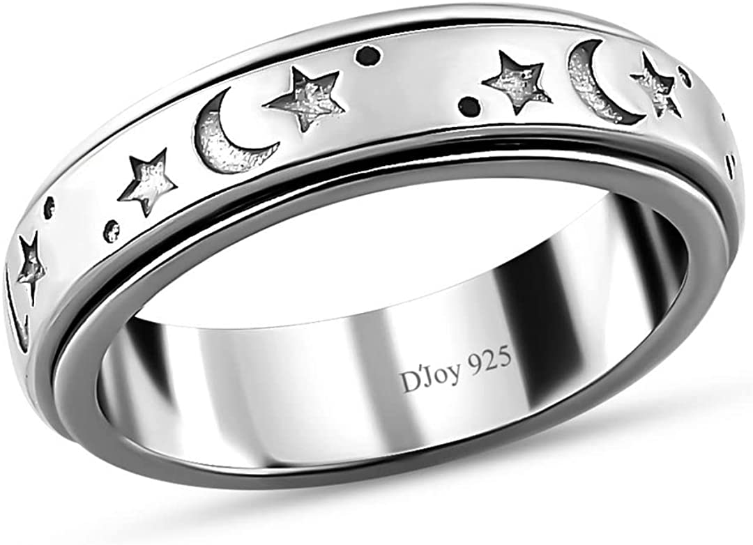 Shop LC Moon Star Spinner Fidget Ring for Women - Spinning Anxiety Rings for Men - Wedding Band 925 Sterling Silver Rings Platinum Plated Statement Jewelry Stress Relief Mothers Day Gifts