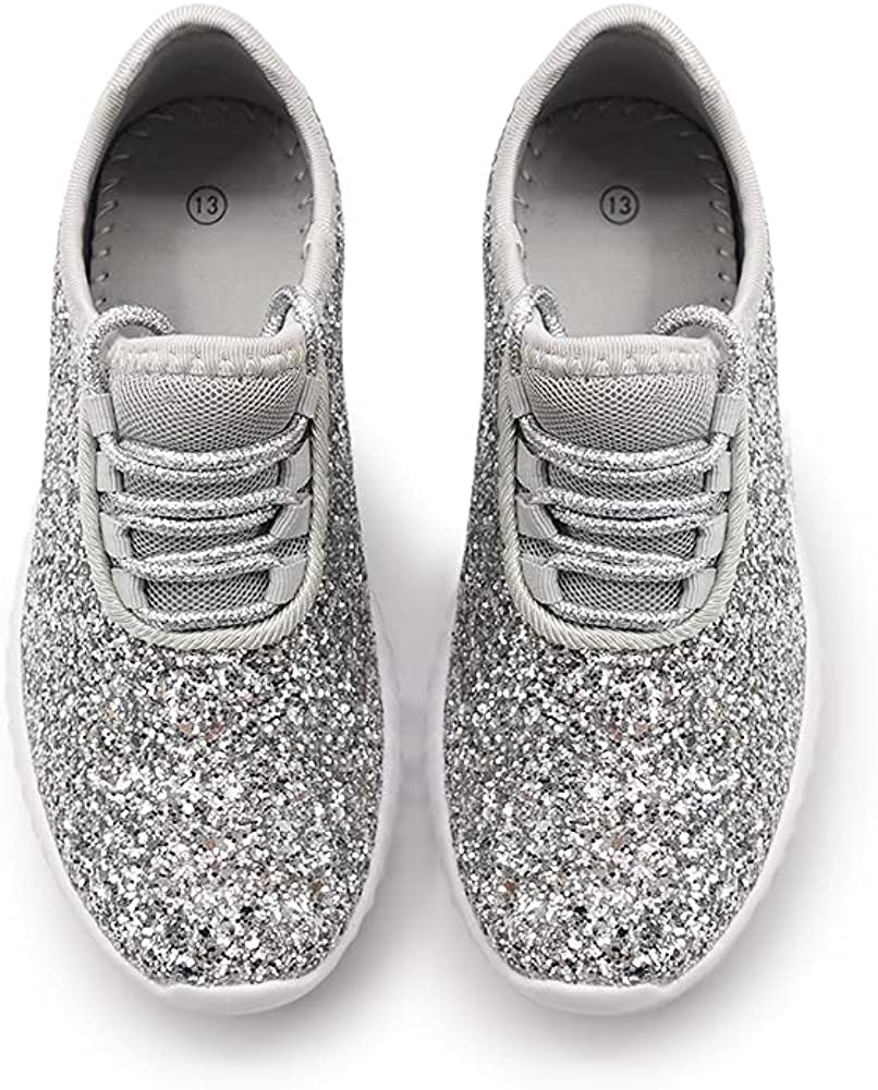 K KIP WOK Girls Glitter Sneakers Sparkle Slip On Walking Shoes for Kids/Children Breathable Running Sneakers