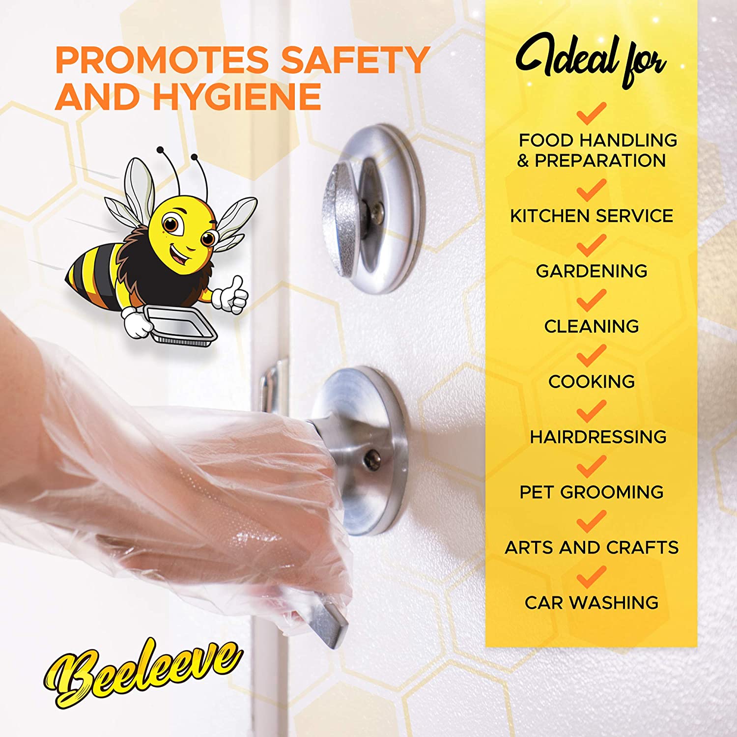 BEELEEVE [500-Box] Disposable Plastic Poly Gloves - One Size Fits Most - Color Variants - Single-Use Hand Covers for Food Safe Handling, Preparation, Kitchen, Cooking, Waterproof, Bulk (a - Clear)