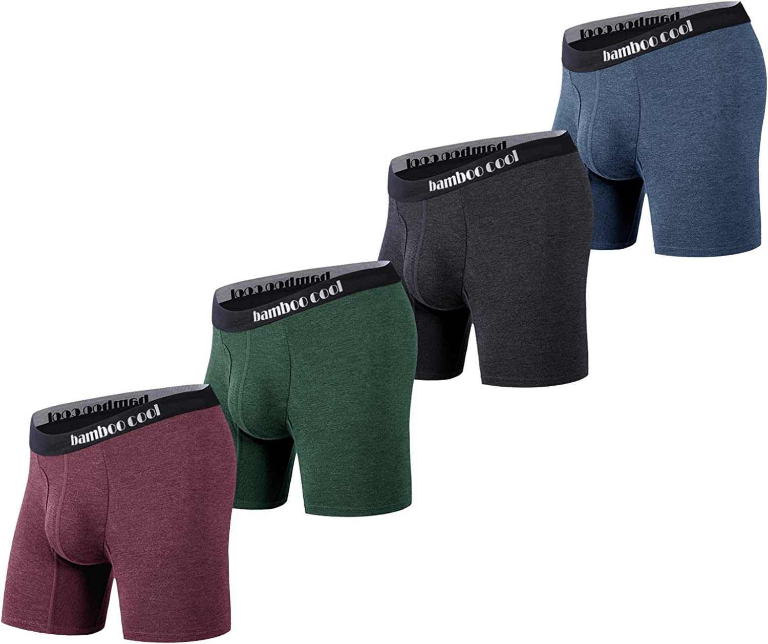 BAMBOO COOL Men’s Underwear Boxer Briefs Soft Comfortable Bamboo Viscose Underwear Trunks (4 Pack)