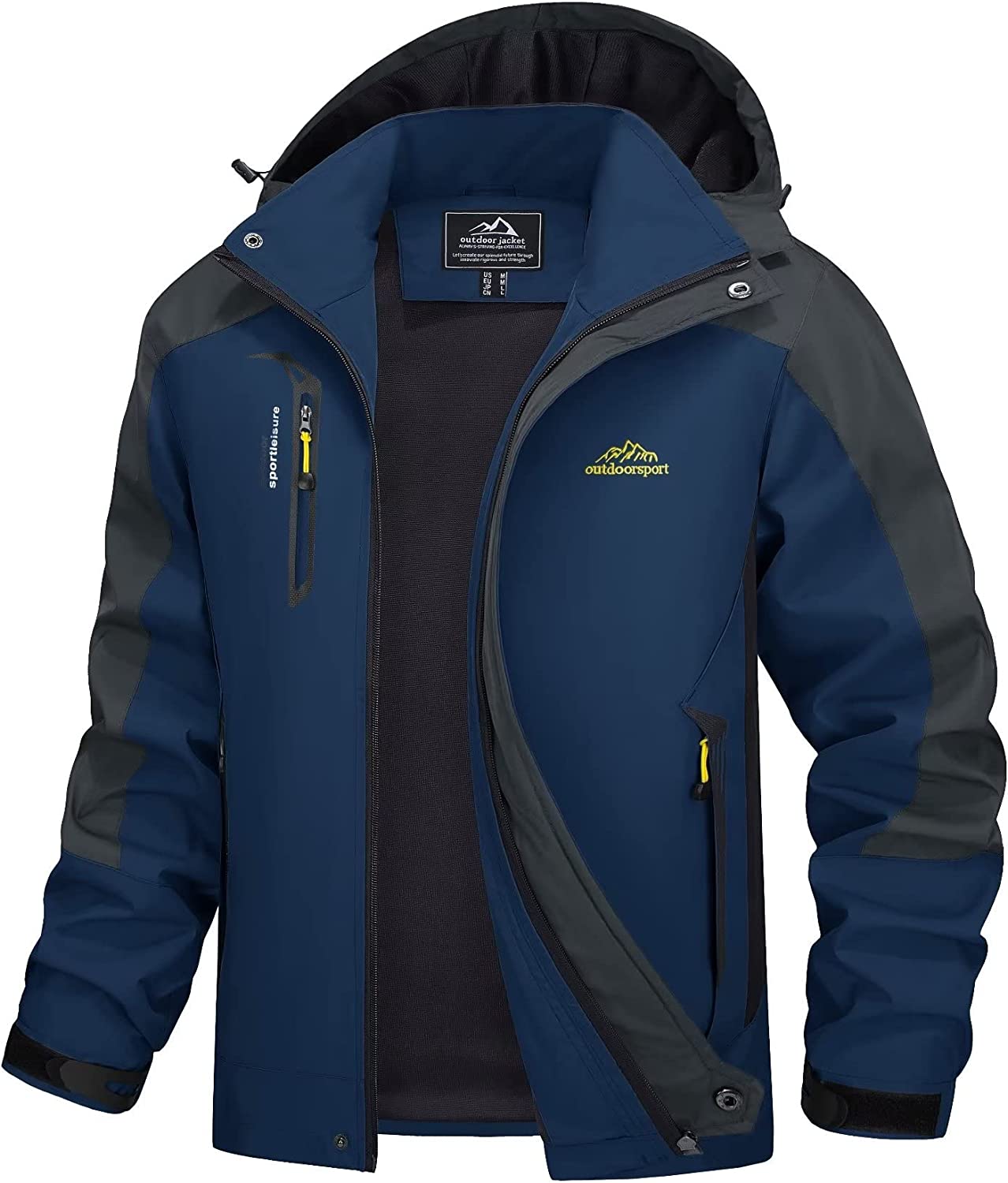 MAGCOMSEN Men's Hooded Windproof Water Resistant Rain Jacket Windbreaker 5 Pockets for Hiking,Fishing,Runing