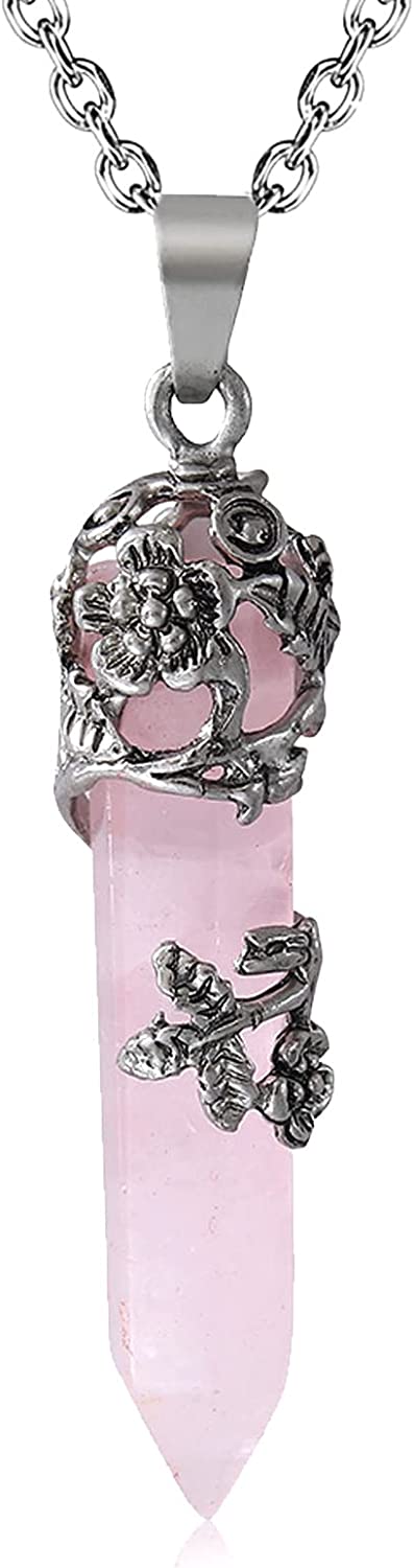 Crystal Necklaces for Men Women， Crystal Pendant Necklace with Adjustable Slivery Rope， Pointed Healing Crystal Necklace for Spiritual