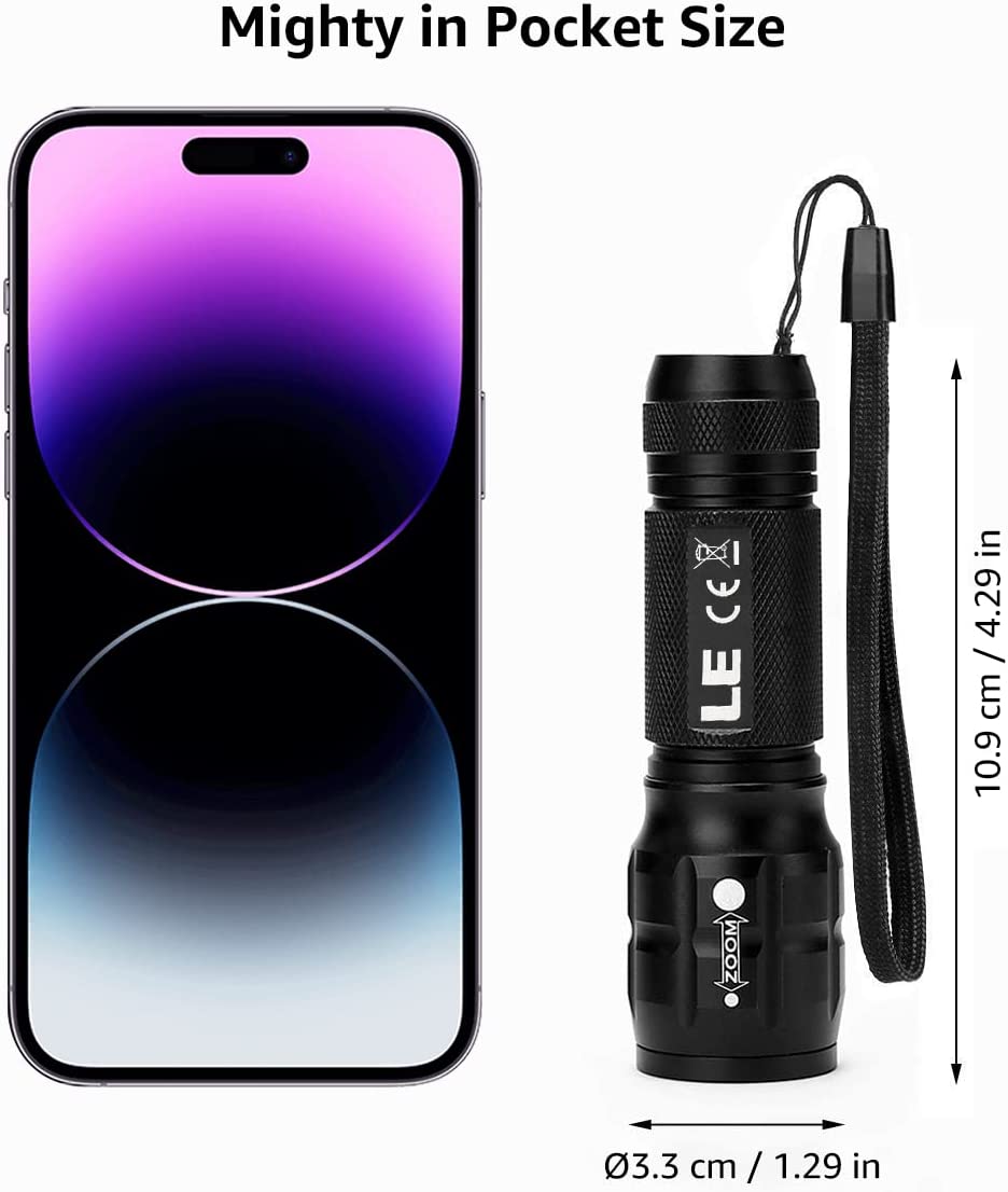 LE LED Flashlights LE1000 High Lumens, Bright Small Flashlight, Zoomable, Waterproof, Adjustable Brightness Flash Light for Outdoor, Emergency, AAA Batteries Included, Tactical & Camping Accessories