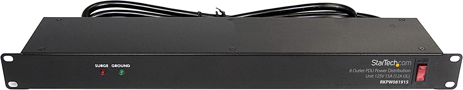 StarTech.com 8 Outlet Horizontal 1U Rack Mount PDU Power Strip for Network Server Racks - Surge Protection - 120V/15A - w/ 6ft Power Cord (RKPW081915)