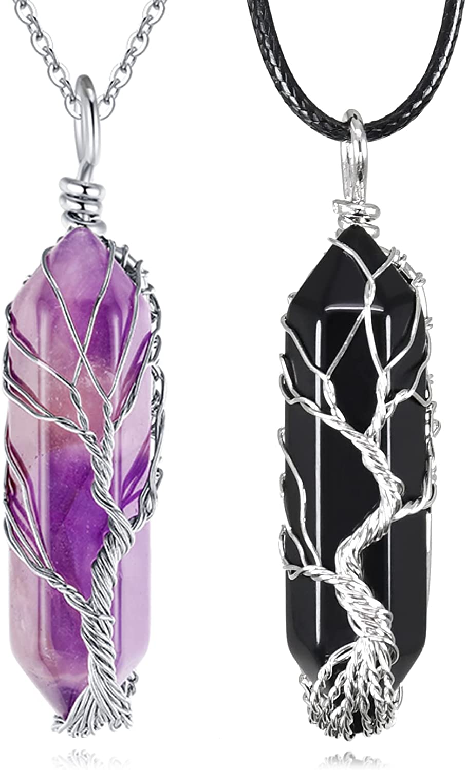 Haminari Obsidian Necklace，Healing Crystal Necklace for Women and Men Adjustable Energy Crystal Pendant Necklace Reiki Spiritual Gemstone Stone Jewelry with Luxurious Box (Style A)