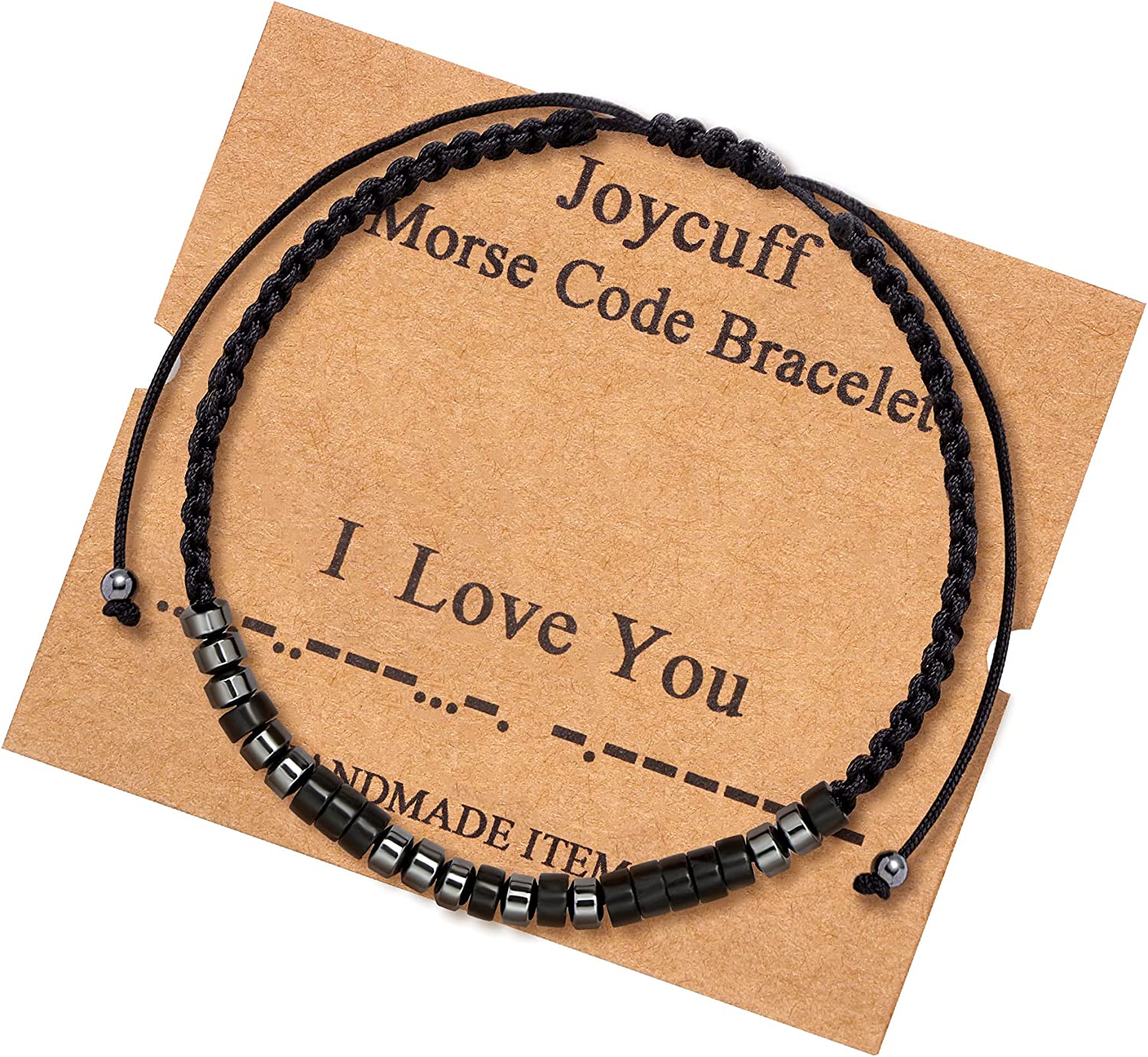 JoycuFF Inspirational Morse Code Bracelets for Women Men Mothers Day Birthday Christmas Gifts Mom Mother Father Daughter Aunt Grandmother Jewelry Cord Wrap Bracelet with Black Hematite Beads