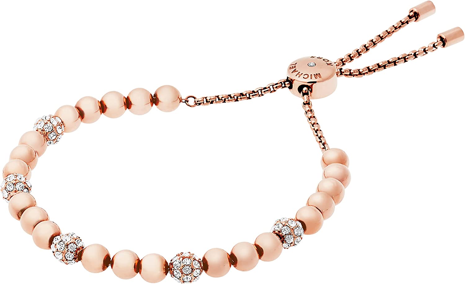 Michael Kors Women's Stainless Steel Rose Gold-Tone Slider Bracelet with Crystal Accents