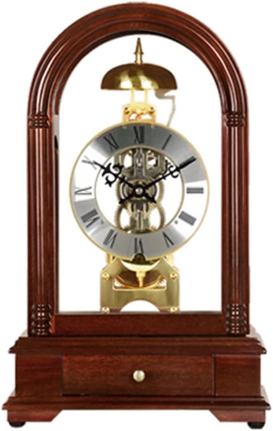 TREXD European Retro Mechanical Desk Clock Living Room Clock Ornaments Antique Solid Wood Desk Clock Home Clock Decoration
