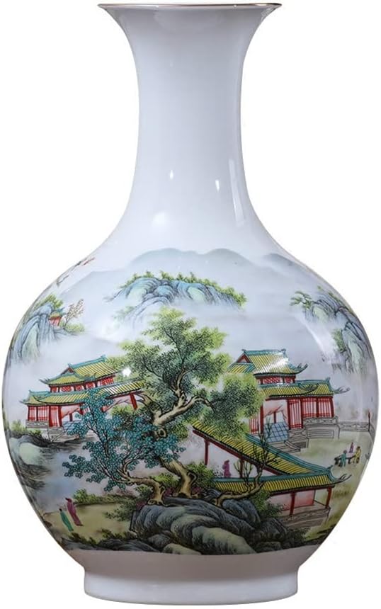 ZSEDP Antique Jingdezhen Vase with Flowers and Landscape Patterns Ceramic Table Vase Porcelain Decorative Vase