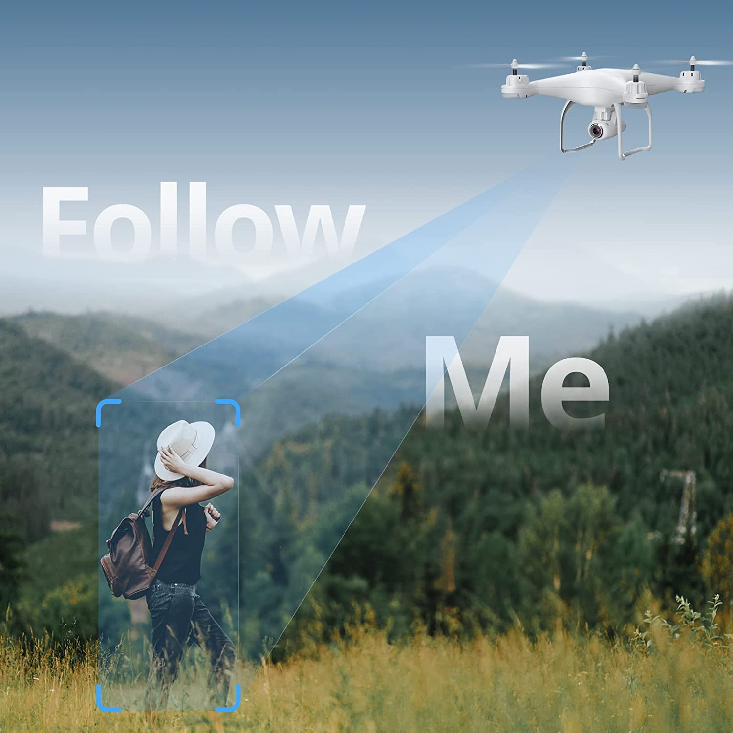 Potensic T25 Drone with 2K Camera for Adults， RC FPV GPS Drone with WiFi Live Video， Auto Return Home， Altitude Hold， Follow Me， Custom Flight Path， 2 Drone Batteries and Carrying Case