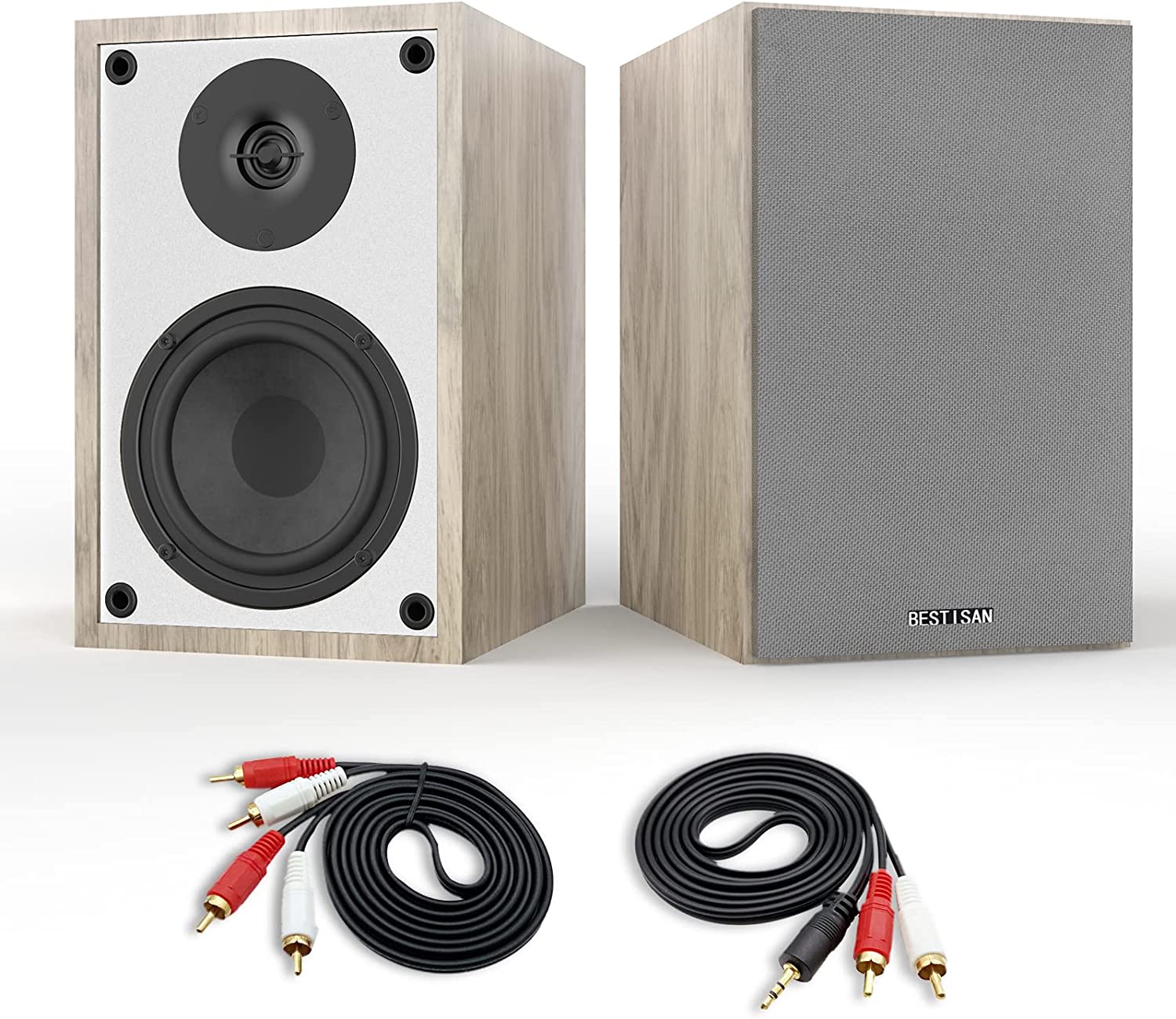 BESTISAN Bookshelf Speakers, Powered Bluetooth Bookshelf Speakers, RCA Input, Wireless Studio Monitors, 4 Inch Near Field Speaker - 50W RMS - Wood Grain 2.0 Stereo Active Near Field Monitor