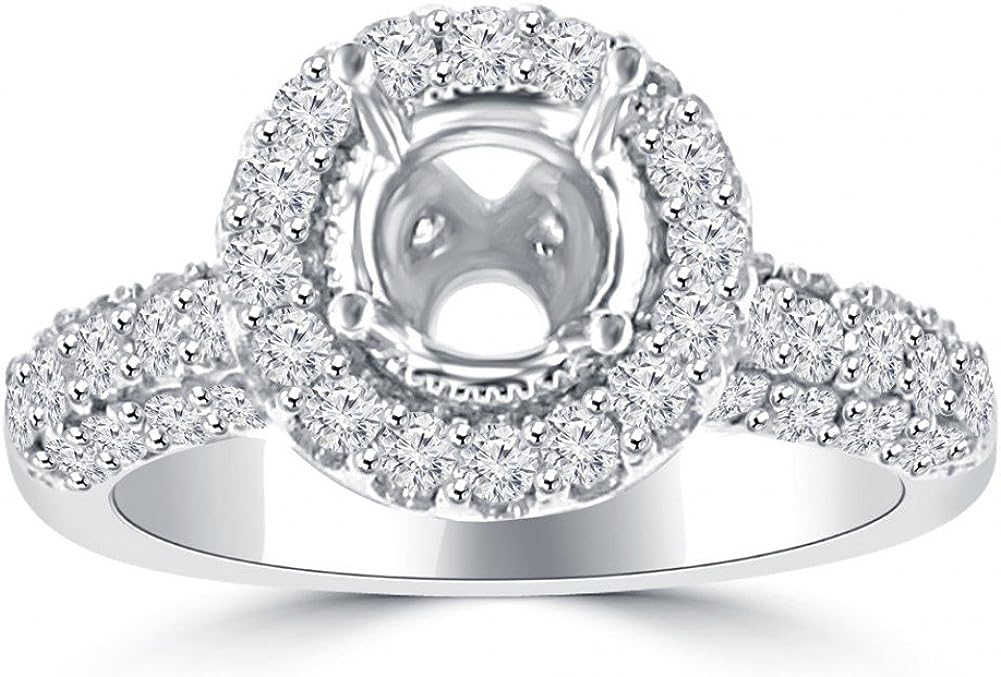 Madina Jewelry 1.90 ct Ladies Round Cut Diamond Semi Mount Ring in Pave Setting in 14 kt White Gold