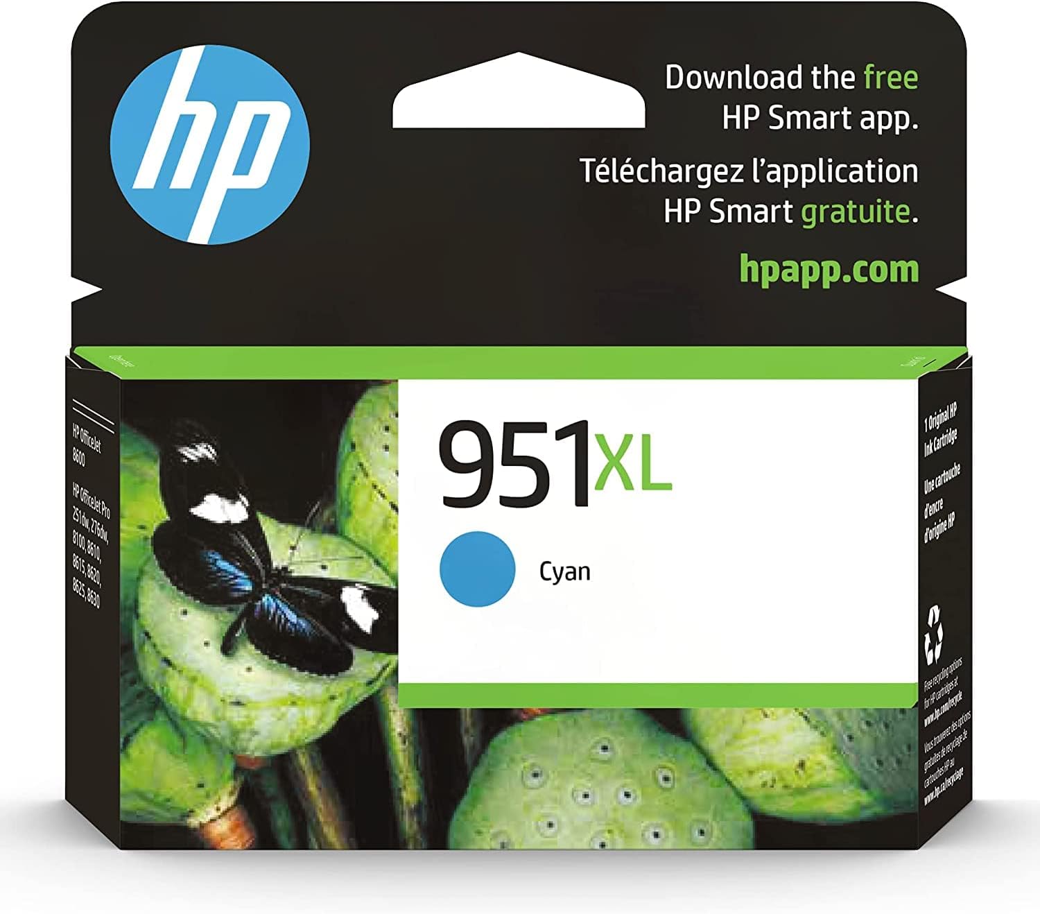 HP 951XL Cyan High-yield Ink Cartridge | Works with HP OfficeJet 8600, HP OfficeJet Pro 251dw, 276dw, 8100, 8610, 8620, 8630 Series | Eligible for Instant Ink | CN046AN